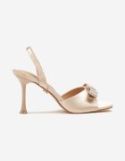 vices Sandale Bej cu toc stiletto Ornamentate cu zirconii și cu fundă Lumissea