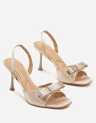 vices Sandale Bej cu toc stiletto Ornamentate cu zirconii și cu fundă Lumissea