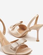 vices Sandale Bej cu toc stiletto Ornamentate cu zirconii și cu fundă Lumissea