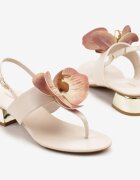 vices Sandale Bej în stil japonez pe toc mic cu decorațiune florală Natrina