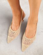 vices Sandale Bej închis brodate cu toc subțire Slingback Atesia