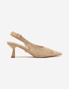 vices Sandale Bej închis brodate cu toc subțire Slingback Atesia