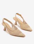 vices Sandale Bej închis brodate cu toc subțire Slingback Atesia