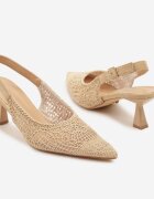 vices Sandale Bej închis brodate cu toc subțire Slingback Atesia