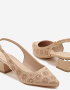 vices Sandale Bej închis cu toc gros Slingback cu branț din piele și ornament metalic Ciariloria