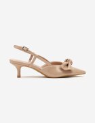 vices Sandale Bej închis Lăcuite cu toc pisică Tip slingback cu fundă Kovenna
