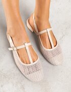 vices Sandale Bej Lăcuite Slingback cu Partea Superioară din Plasă Mairelite
