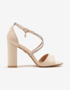 vices Sandale Bej pe Toc Gros Decorate cu Barete cu Zirconii Rovettia