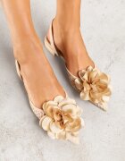 vices Sandale Bej Slingback cu Față din plasă Decorate cu Floare 3D Lilivora