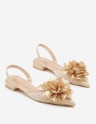 vices Sandale Bej Slingback cu Față din plasă Decorate cu Floare 3D Lilivora