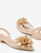 vices Sandale Bej Slingback cu Față din plasă Decorate cu Floare 3D Lilivora