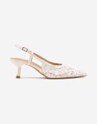 vices Sandale Bej Slingback pe toc cățeluș cu partea superioară din dantelă Kovimizza