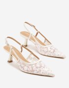 vices Sandale Bej Slingback pe toc cățeluș cu partea superioară din dantelă Kovimizza