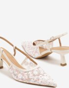 vices Sandale Bej Slingback pe toc cățeluș cu partea superioară din dantelă Kovimizza
