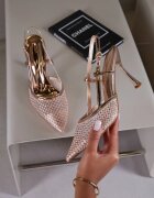 vices Sandale Champagne cu toc stiletto cu plasă și zirconii Liramire