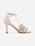 vices Sandale elegante cu toc tip clepsidră și zirconii decorative Solenne Bej