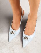 vices Sandale escarpen Albastre tip Slingback cu toc anță decorate cu aplicație metalică Lilarunea