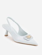 vices Sandale escarpen Albastre tip Slingback cu toc anță decorate cu aplicație metalică Lilarunea