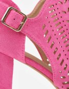 vices Sandale fucsia cu toc gros cu model ajurat cataramă și decupaj Feliyra