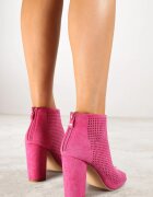 vices Sandale Fucsia Decupate din Imitatie de Piele Intorsa cu Toc Bloc Finiri