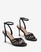 vices Sandale Negre cu Bretele Decorative pe Toc Stiletto cu Închidere cu Cataramă Poriena