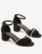 vices Sandale Negre cu toc bloc Decorate cu Zirconii Lumaneve