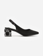 vices Sandale Negre cu Toc Decorativ Tip Slingback cu Branț de Piele Eraliora