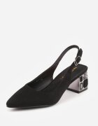 vices Sandale Negre cu Toc Decorativ Tip Slingback cu Branț de Piele Eraliora