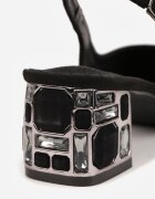 vices Sandale Negre cu Toc Decorativ Tip Slingback cu Branț de Piele Eraliora