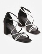 vices Sandale Negre cu toc gros Decorate cu Zirconii Wiolavira
