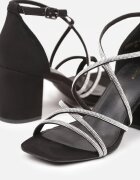 vices Sandale Negre cu toc gros Decorate cu Zirconii Wiolavira