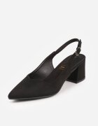 vices Sandale Negre cu toc gros Slingback cu Branț din Piele Ciaravien