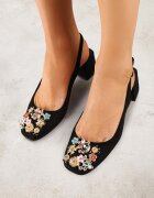 vices Sandale Negre cu toc gros Slingback cu branț din piele și cu Zirconii Nimirune