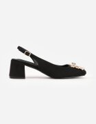 vices Sandale Negre cu toc gros Slingback cu branț din piele și cu Zirconii Nimirune