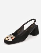 vices Sandale Negre cu toc gros Slingback cu branț din piele și cu Zirconii Nimirune