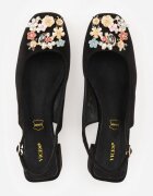 vices Sandale Negre cu toc gros Slingback cu branț din piele și cu Zirconii Nimirune