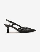 vices Sandale Negre cu toc kitten Slingback cu plasă Lumevile