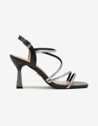 vices Sandale Negre cu Zirconii cu Toc Conic Galitiela