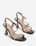 vices Sandale Negre cu Zirconii cu Toc Conic Galitiela