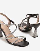 vices Sandale Negre cu Zirconii cu Toc Conic Galitiela