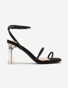 vices Sandale Negre Decorate cu Zirconii pe Toc Transparent Nativira