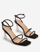 vices Sandale Negre Decorate cu Zirconii pe Toc Transparent Nativira