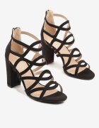 vices Sandale Negre Decorative cu toc bloc cu branț din piele Sesilla