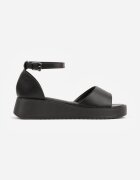 vices Sandale Negre din piele ecologică cu călcâiul acoperit și cataramă pe talpă groasă Pravila