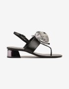 vices Sandale Negre în stil papuci cu toc jos cu ornamente florale Natrina