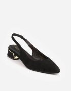 vices Sandale Negre pe toc conic cu branț din piele naturală fără călcâi Selenis
