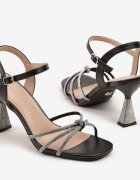vices Sandale Negre pe Toc Conic cu Zirconii Tirnellis