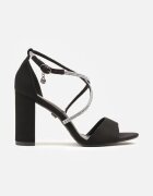 vices Sandale Negre pe Toc Decorate cu Barete cu Zirconii Rovettia