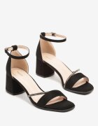 vices Sandale Negre pe toc gros cu zirconii Galisena