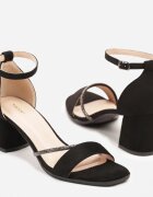 vices Sandale Negre pe toc gros cu zirconii Galisena